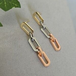 Tricolor Gold Paperclip Chain Link Drop Dangle Earringd